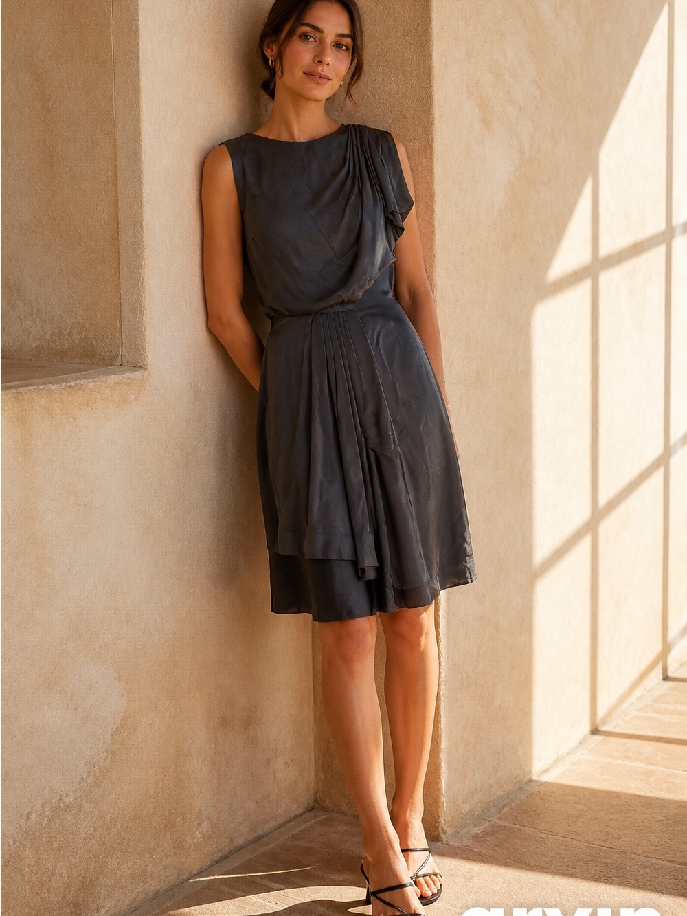 Sleeveless Draped Black Dress